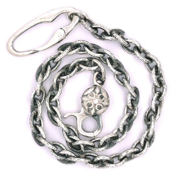 Silver Wallet or Key Chain Hammered NAVETTE Chain CRESCENT STAR Lock