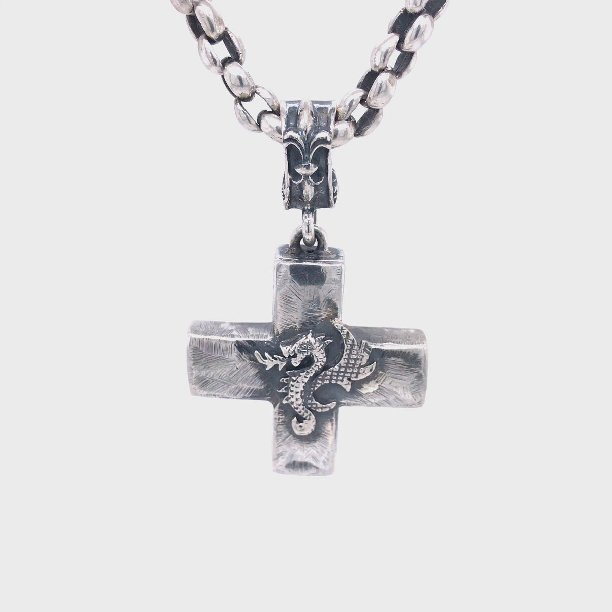 Silver Pendant Rough Greek Cross Body with DRAGON PROFILE