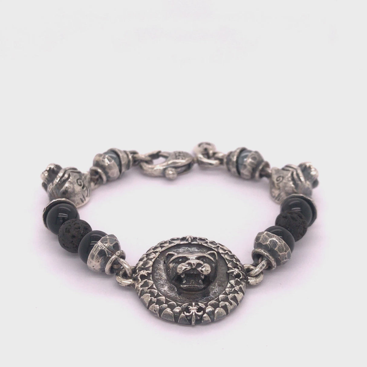 Silver Bracelet Beads and LION COIN and Lions with Karabiner