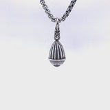 Silver Pendant Elfin King Striped Bell with Round Stone and Lily Hook