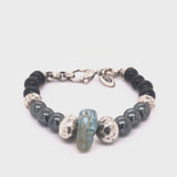 Silver and Beads Bracelet Rough with STONE ROCK