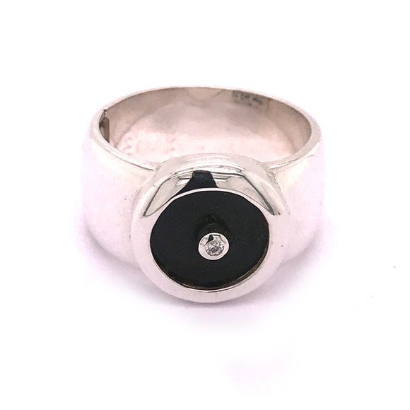 Silver Ring CLASSIC with Round ff Stone Plate plus STONE