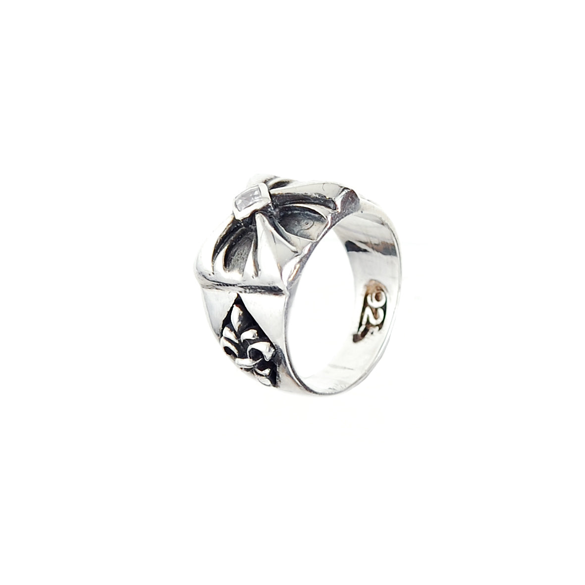 Silver Ring SPROUTS CROSS with Lily Band