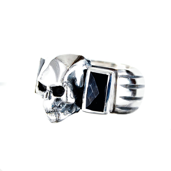 Silver Ring SKULL with Baguette Stones
