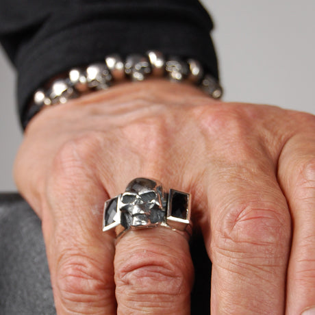 Silver Ring SKULL with Baguette Stones