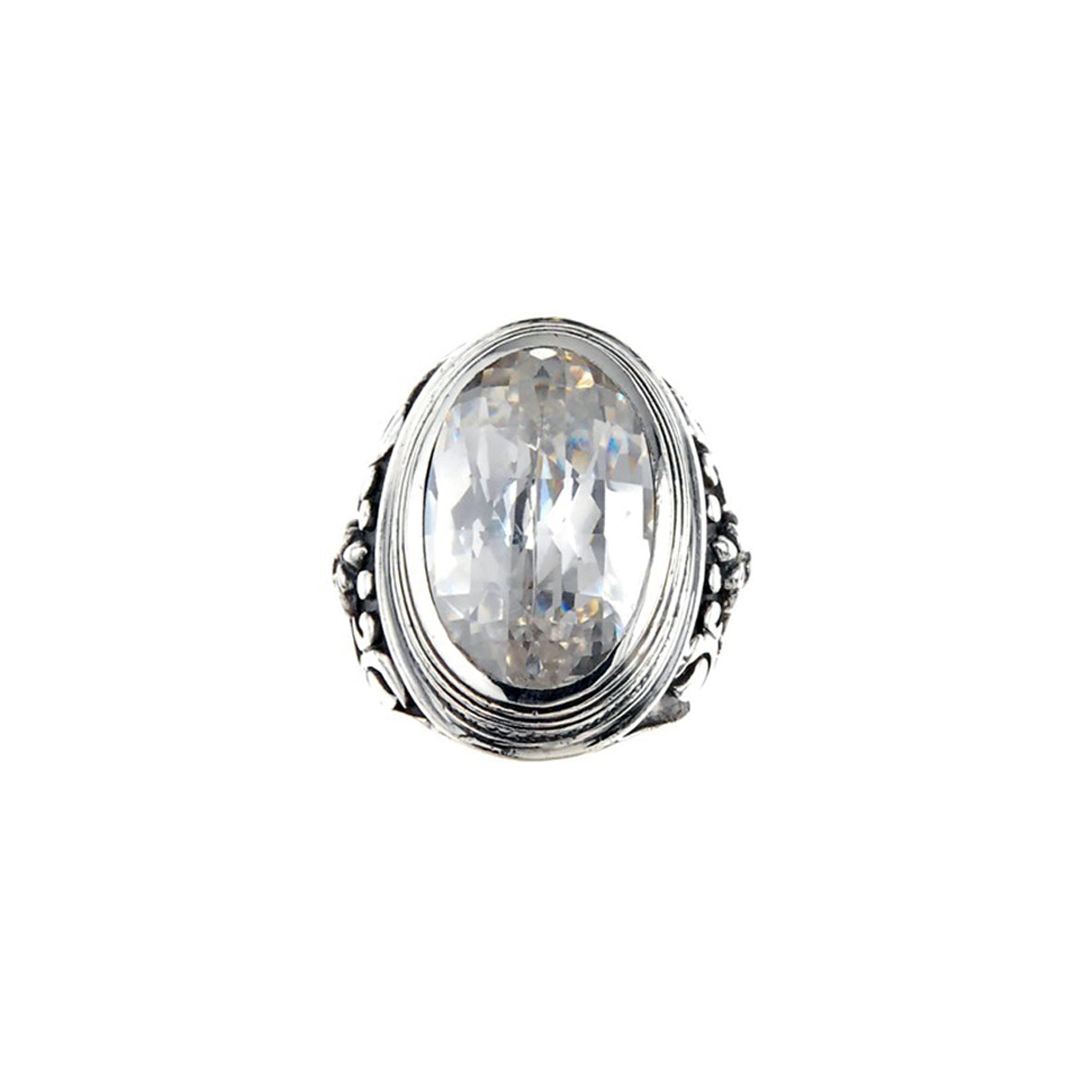 Silver Ring Elfin Oval GARDEN AT NIGHT and Stone Faceted