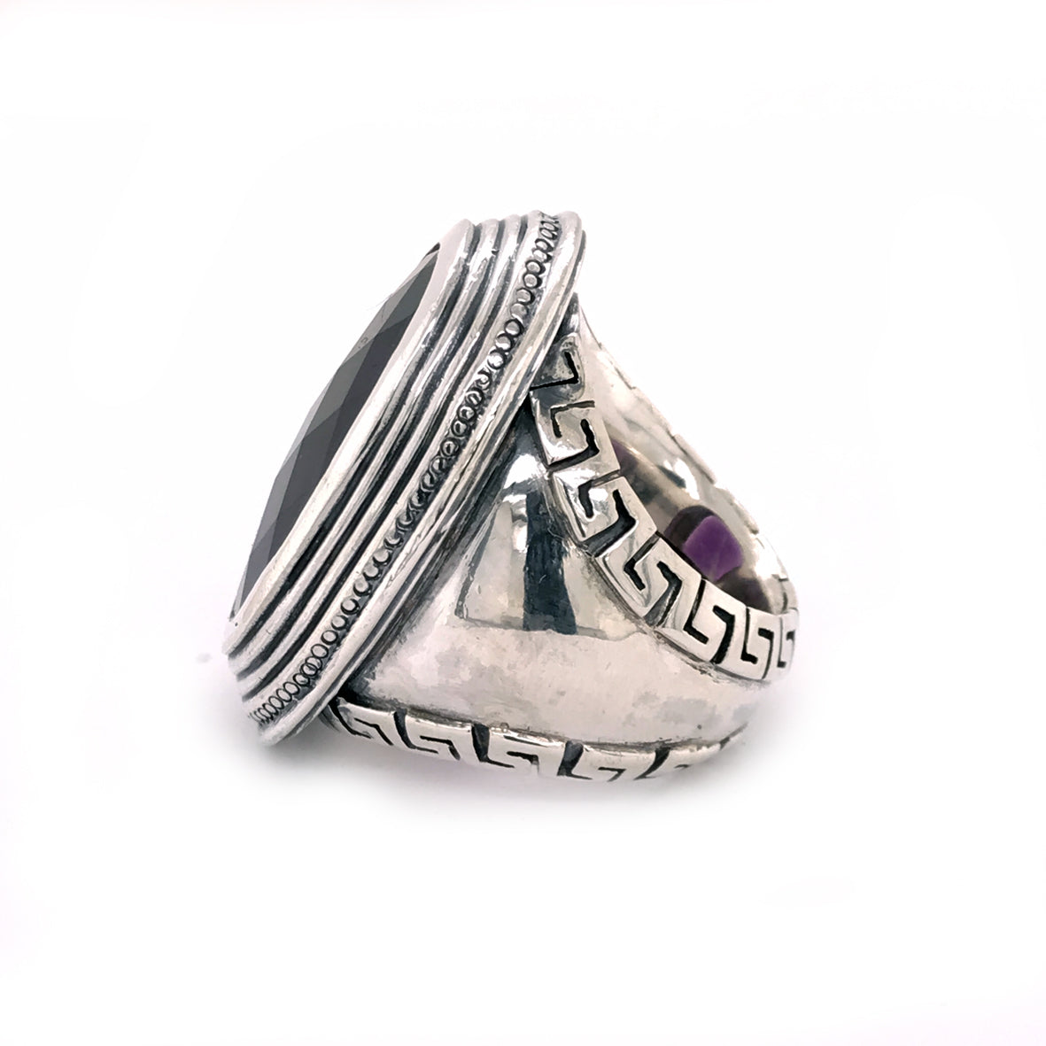 Silver Ring Oval Elfin´Frame and Stone with Meander Band