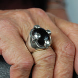 Silberner Ring TOTENKOPF Steinhalter Krone
