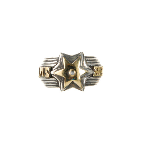 Silver Ring METEORITE STAR and 18 ct. Gold BELIEVE IN YOUR DREAMS