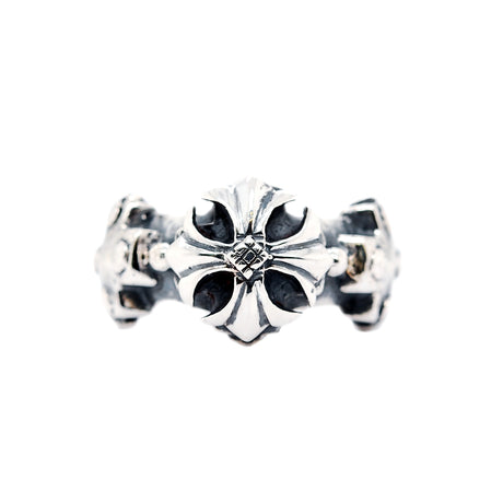 Silver Ring 3 Greek Crosses Faceted and MALTESER CROSS middle