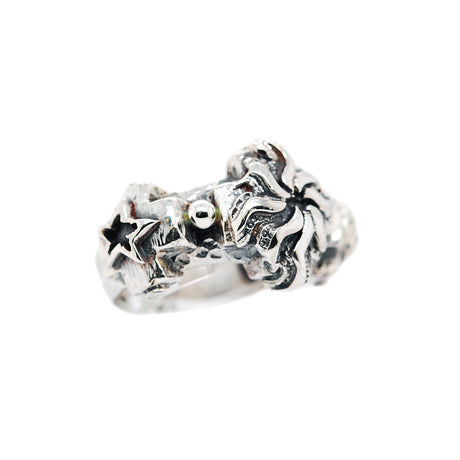 Silver Ring 3 Greek Crosses Faceted and SUN MOON STAR