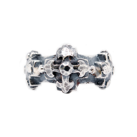 Silver Ring 3 Greek Crosses Faceted with BLADES Cross