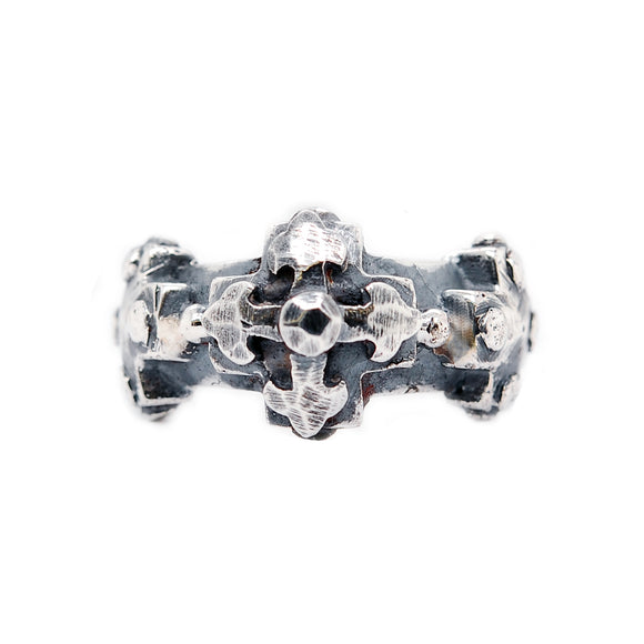 Silver Ring 3 Greek Crosses Facetted and BLADES CROSS middle