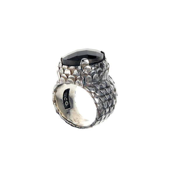 Silver Ring DRAGON SCALES with Oval Onyx