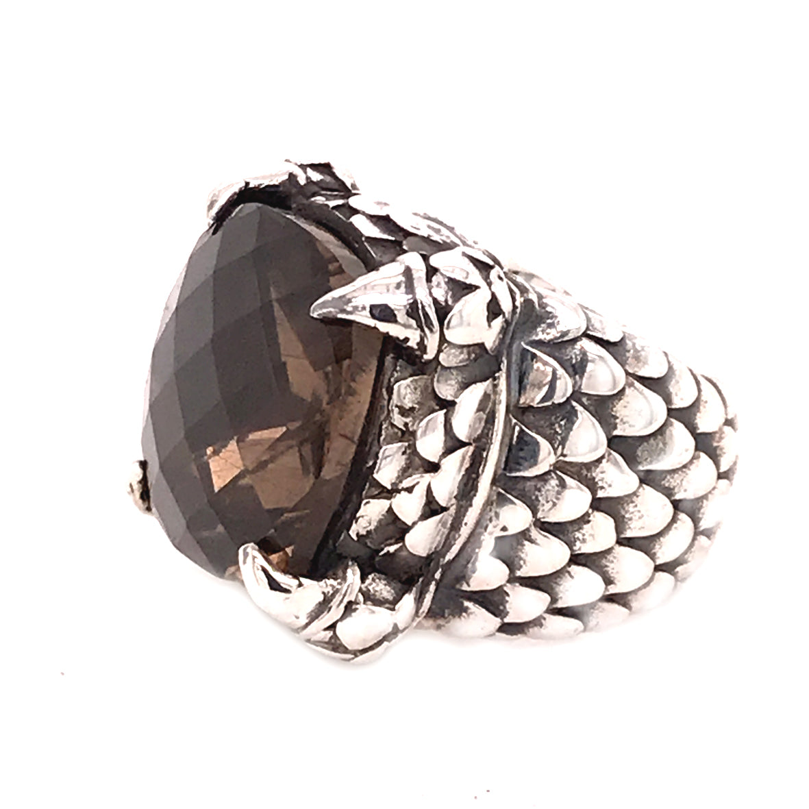 Silver Ring DRAGON CLAW with Dragon Scales Band