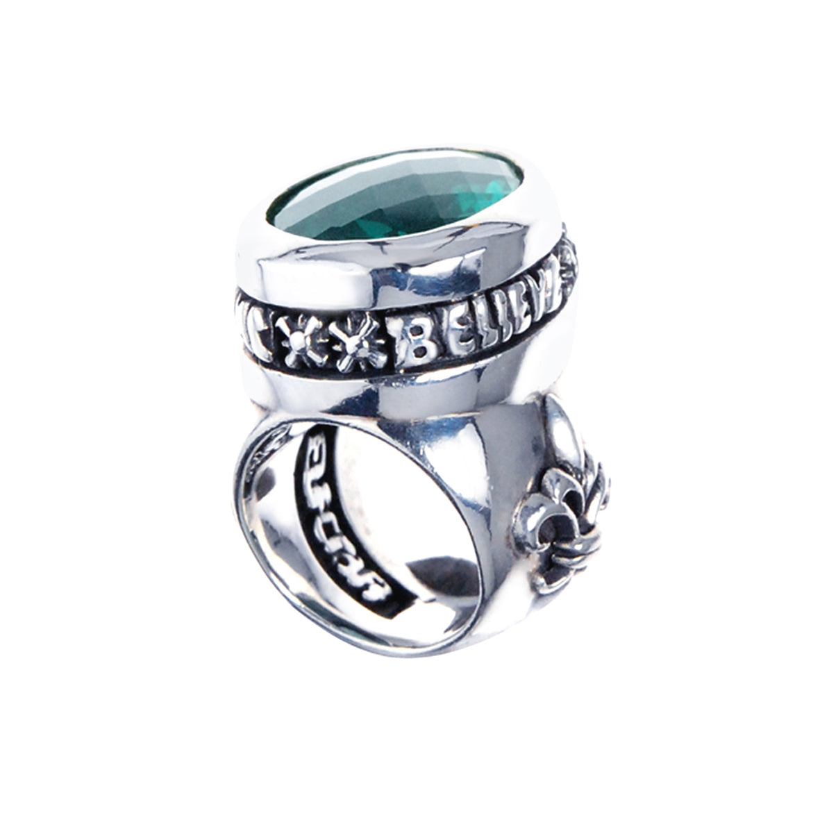 Silver Ring Oval Holder with BELIEVE IN YOUR DREAMS on Plain LILY Band