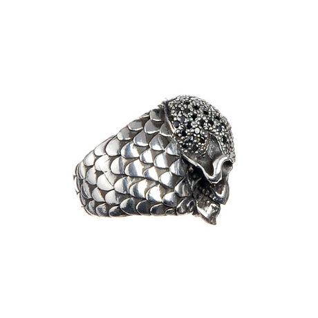 Silver Ring SKULL Pave and DRAGON SCALES Band