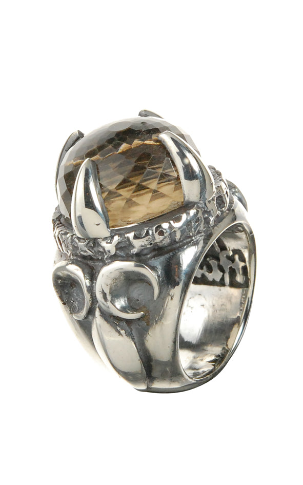 Silver Ring DRAGON CLAW Stoneholder on Crescent Star Band