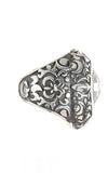 Silver Ring NAVETTE Stone GARDEN AT NIGHT Holder and Band