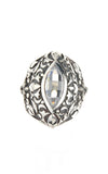 Silver Ring NAVETTE Stone GARDEN AT NIGHT Holder and Band
