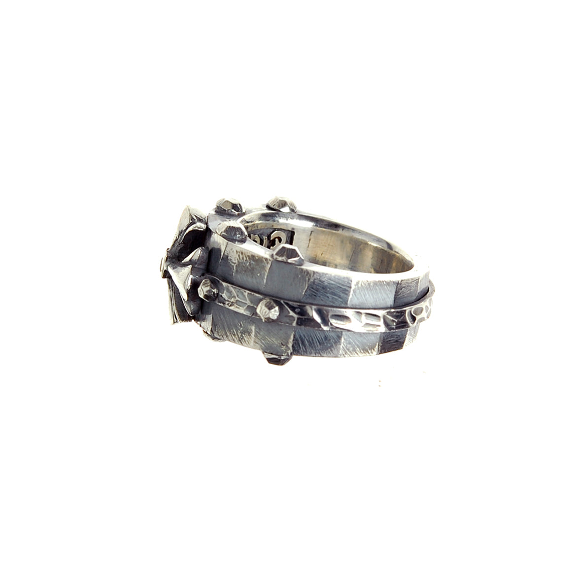 Silver Ring Faceted Body with Rivets SPROUTS STAR