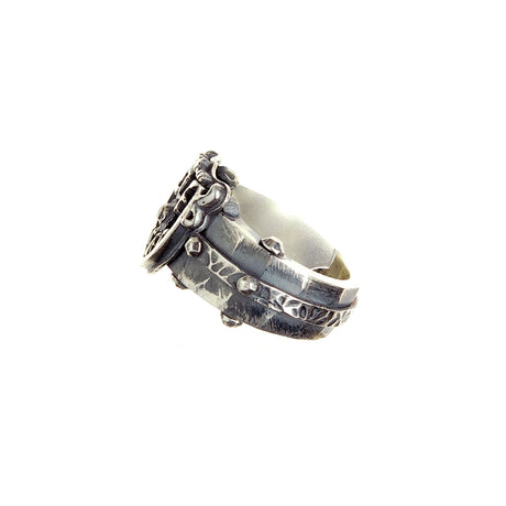 Silver Ring Faceted Body Rivets SHIELD