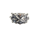 Silver Ring CROSS BOUND Facetted Body Rivets Hammered Bands X