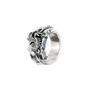 Silver Ring DRAGON FIRE Facetted Body Rivets Hammered Bands