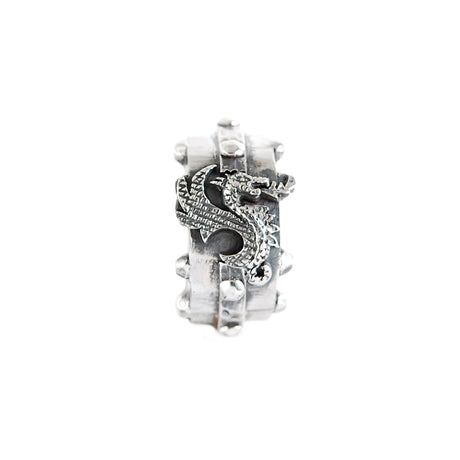 Silver Ring DRAGON FIRE Faceted Body Rivets Hammered Bands