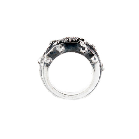 Silver Ring DRAGON FIRE Faceted Body Rivets Hammered Bands