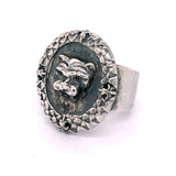 Silver Ring LION COIN on Rough Band