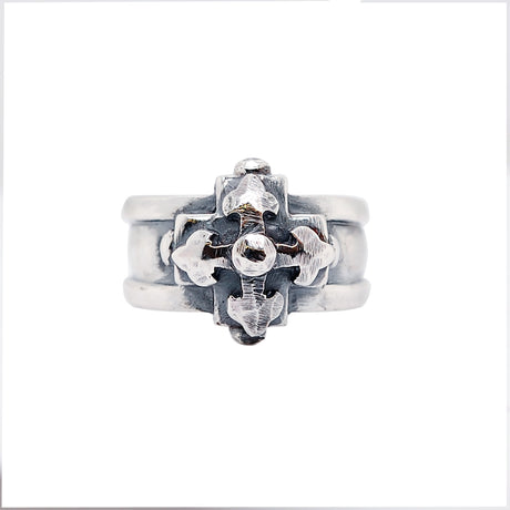 Silver Ring Stripe Band with Greek Cross and BLADES CROSS