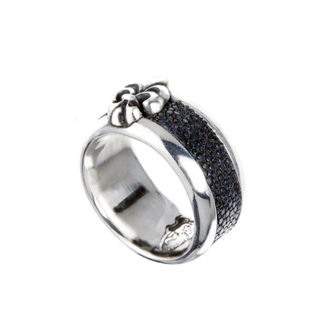 Silver Ring LILY on Searay Leather