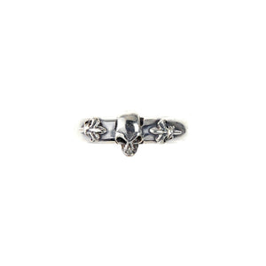 Silver Ring SKULL with LILIES on Plain Band