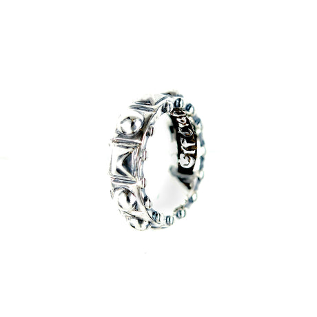 Silver Ring Pyramides and Domes Band S with Sparks Sides