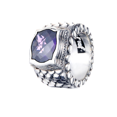 Silver Ring DRAGON SCALES Band with BAROQUE Holder