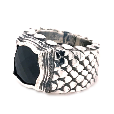 Silver Ring DRAGON SCALES Band with BAROQUE Holder