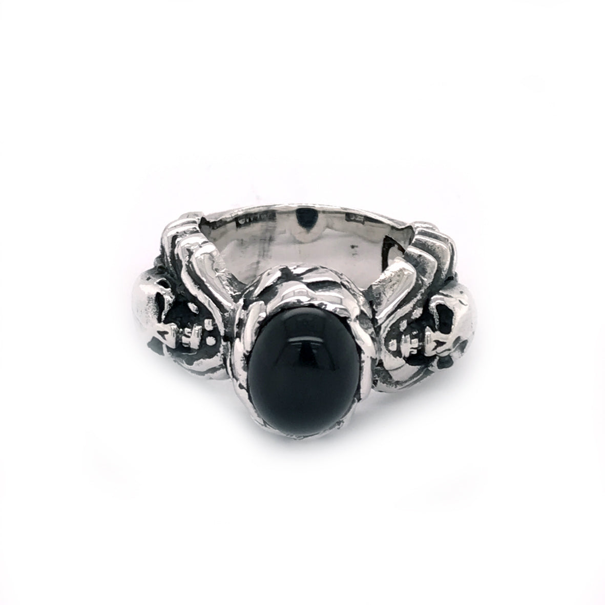 Silver Ring MAGIC PLANT with Scull and Oval Onyx