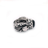 Silver Ring MAGIC PLANT with Scull and Oval Onyx