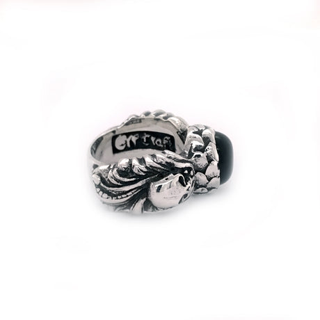 Silver Ring MAGIC PLANT with Scull and Oval Onyx