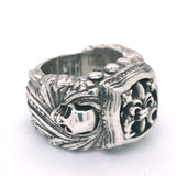 Silver Ring MAGIC PLANT Band SKULL with BAROQUE Frame and Open Lily