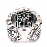 Silver Ring MAGIC PLANT Band SKULL with BAROQUE Frame and Open Lily