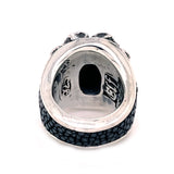 Silver Ring Oval Stoneholder with Skulls and Searay Leather