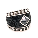 Silver Ring PYRAMIDE Stone and Pyramides Frame with Searay Leather Band