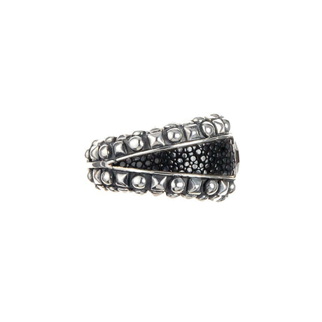 Silver Ring Caree Stone and Pyramide Frame with Searay Leather Band