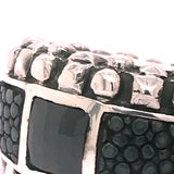 Silver Ring Caree Stone and Pyramide Frame with Searay Leather Band