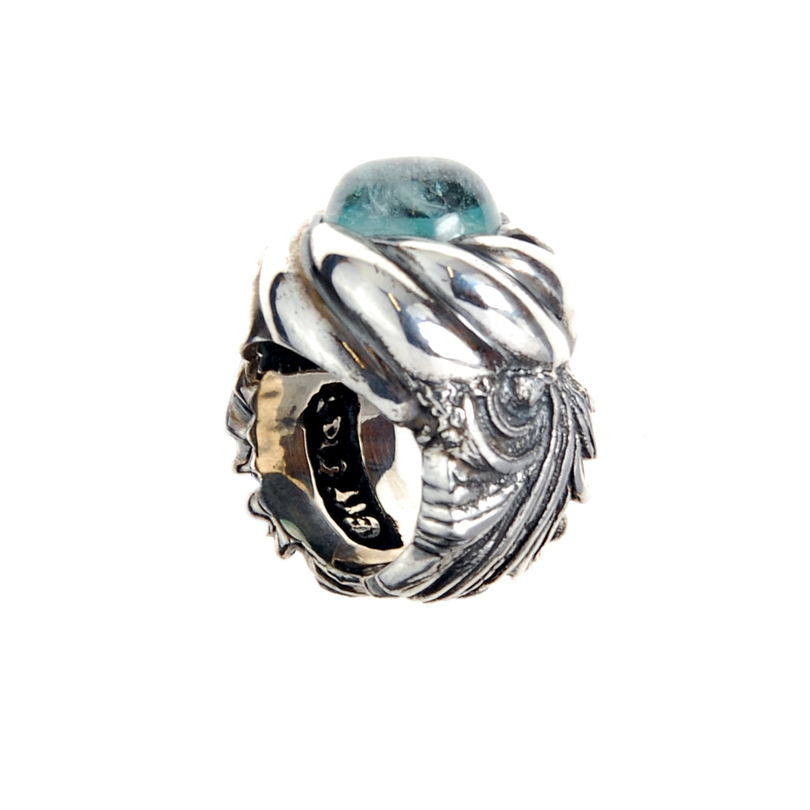 Silver Ring MAGIC PLANT Band and Aquamarine in SPIRAL Holder
