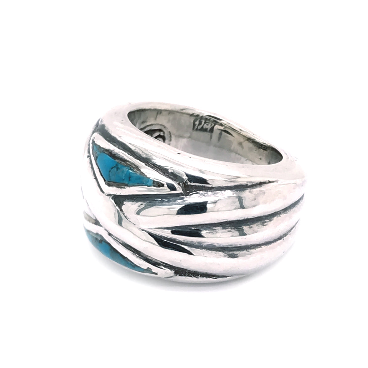 Silver Ring SOLID BANDS and  2 Triangle Stones