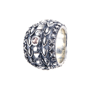Silver Ring Solid Bands with GARDEN AT NIGHT and DIAMOND