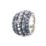 Silver Ring Solid Bands with GARDEN AT NIGHT and DIAMOND
